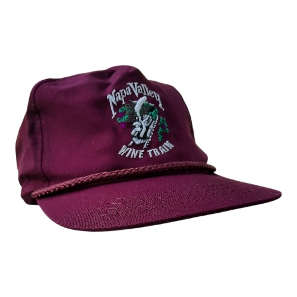 Vintage Napa Valley Wine Train Embroidered Burgundy Snapback Dad Trucker Hat OS